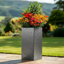 100cm Zinc Galvanised Silver & Black Textured Tall Square Planter