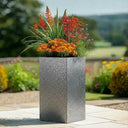 100cm Zinc Galvanised Silver & Black Textured Tall Square Planter