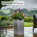 75cm Zinc Galvanised Silver & Black Textured Tall Square Planter