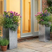 100cm Zinc Galvanised Silver & Black Textured Tall Square Planter