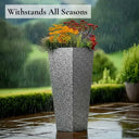 70cm Zinc Galvanised Silver & Black Textured Tall Tapered Square Planter