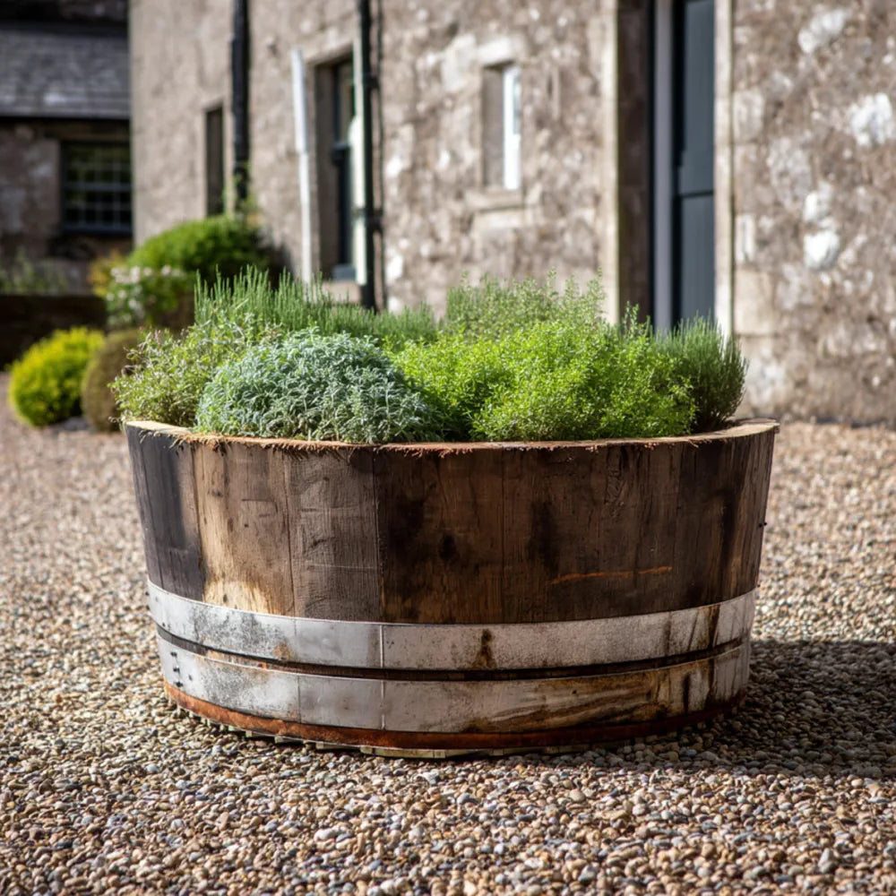 70cm Silver Hoop 1/4 Barrel Oak Herb/Bedding Planter