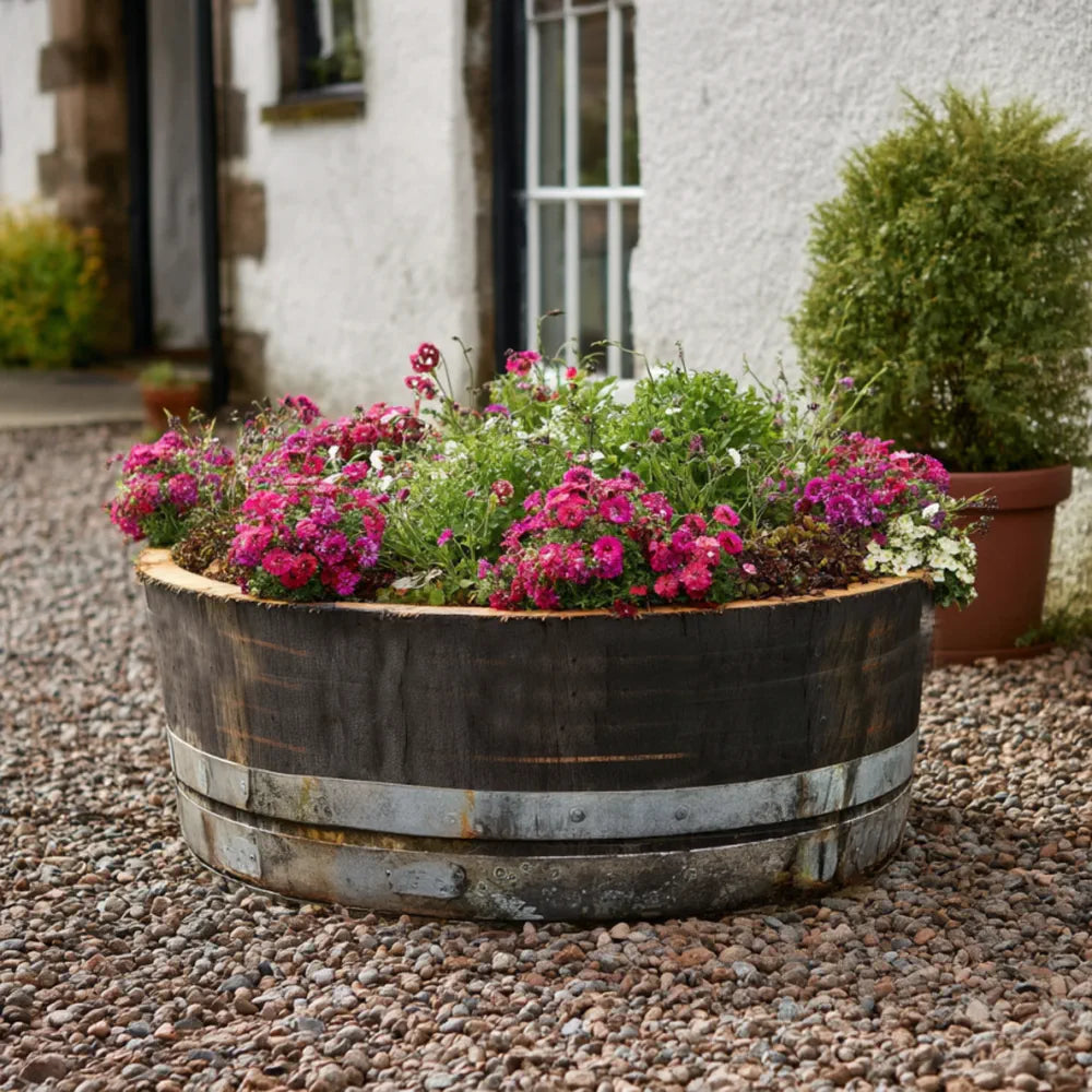 70cm Silver Hoop 1/4 Barrel Oak Herb/Bedding Planter