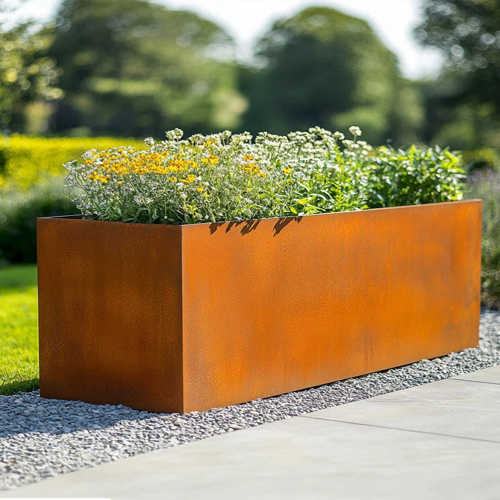 100cm Corten Steel Trough Planter - Pre-Rusted