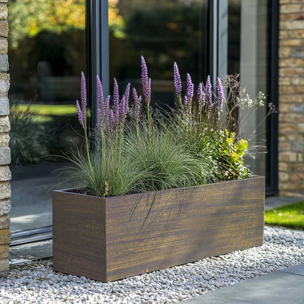 75cm Zinc Hand Finished Brushed Grey Gold Trough Planter