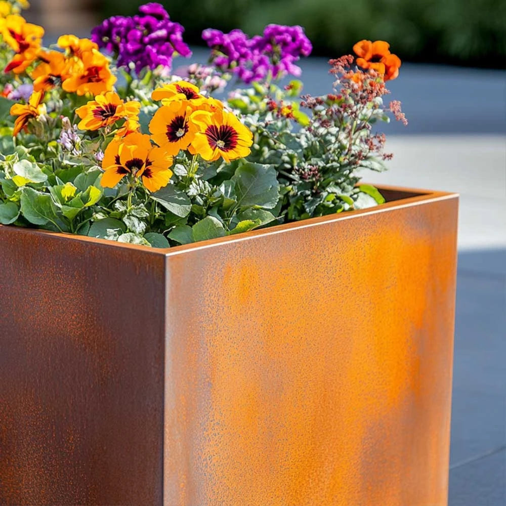 50cm Corten Steel Tall Square Planter - Pre-Rusted with Insert