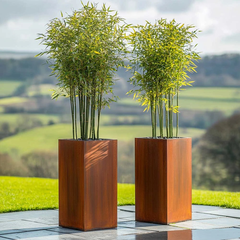 Large Rusted Round Planter 75cm Corten Steel Tall Square Planter - Pre-Rusted with Insert – Woven Wood