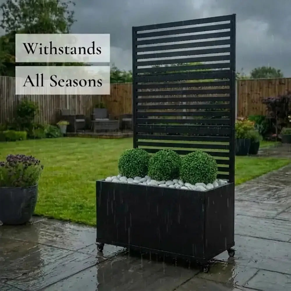 slatted trellis planter Zinc Galvanised Metal Trellis Planter with Wheels – Woven Wood