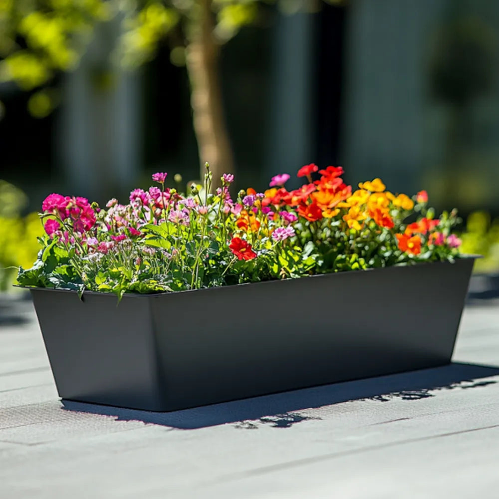 100cm Long Zinc Galvanised Matte Black Tapered Trough Planter