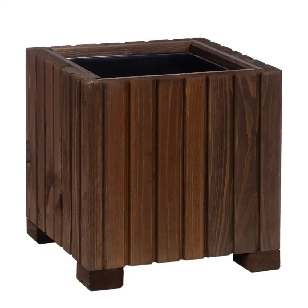 25cm Cube Wooden Windowsill Planter - With Insert - Brown