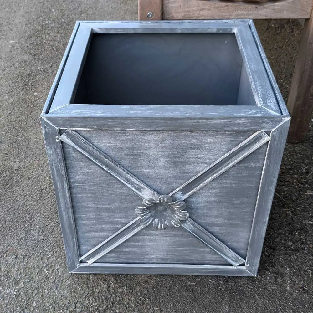 Brushed Grey Cube Planter with Frame Petal Flower