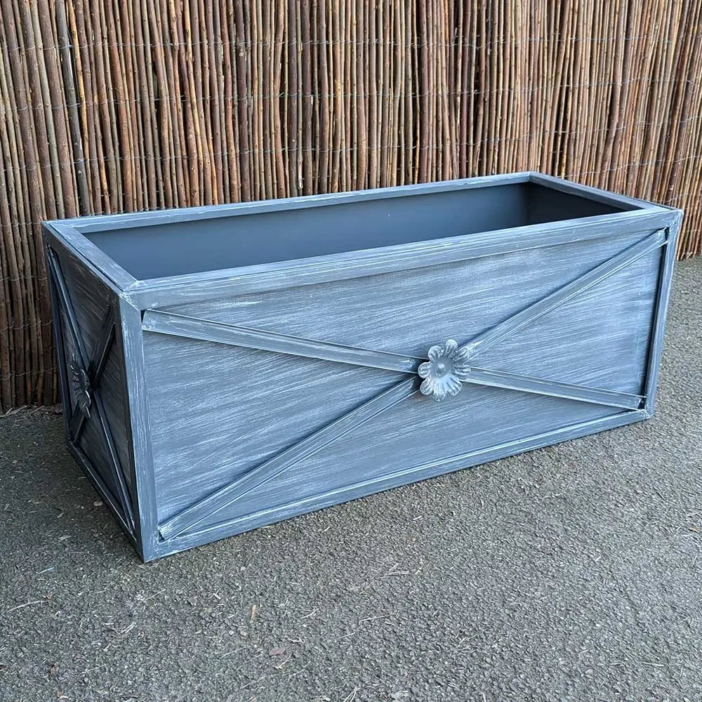 Brushed Grey Trough Planter with Frame Petal Flower (Edition of 1)