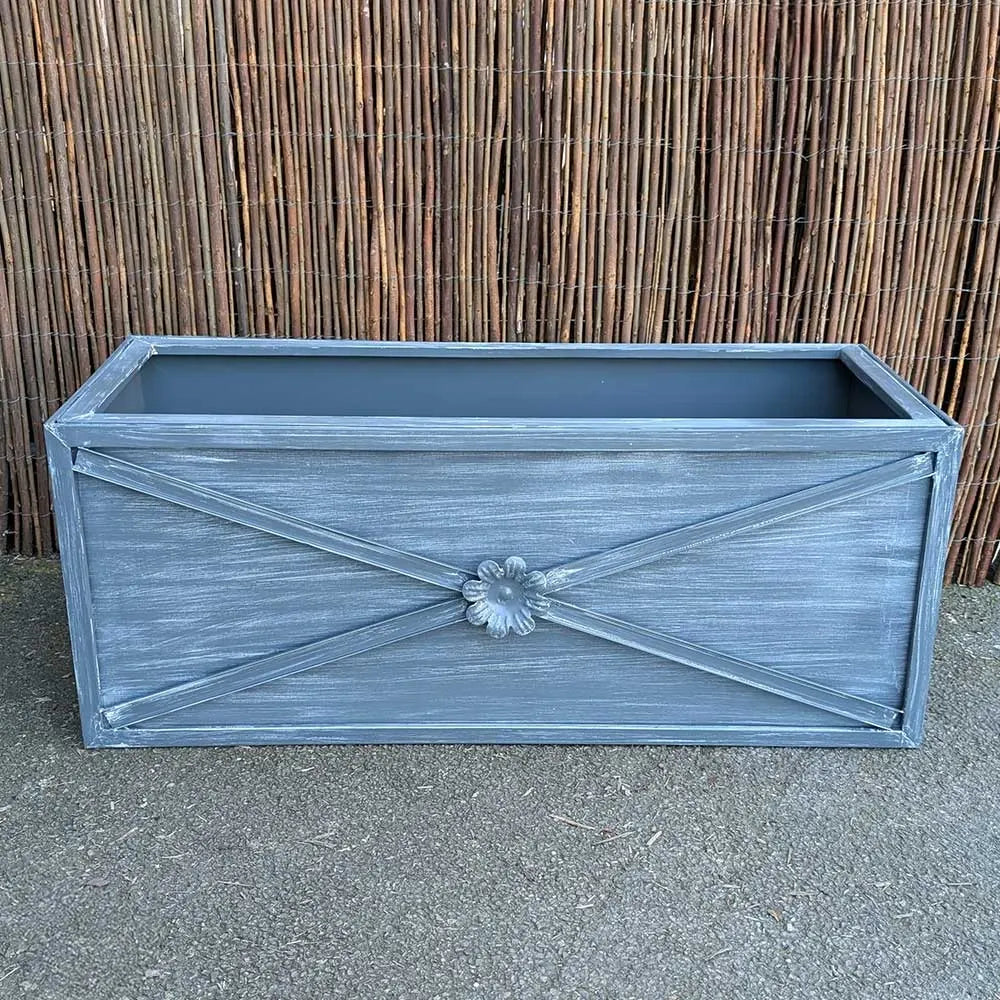 Brushed Grey Trough Planter with Frame Petal Flower (Edition of 1)