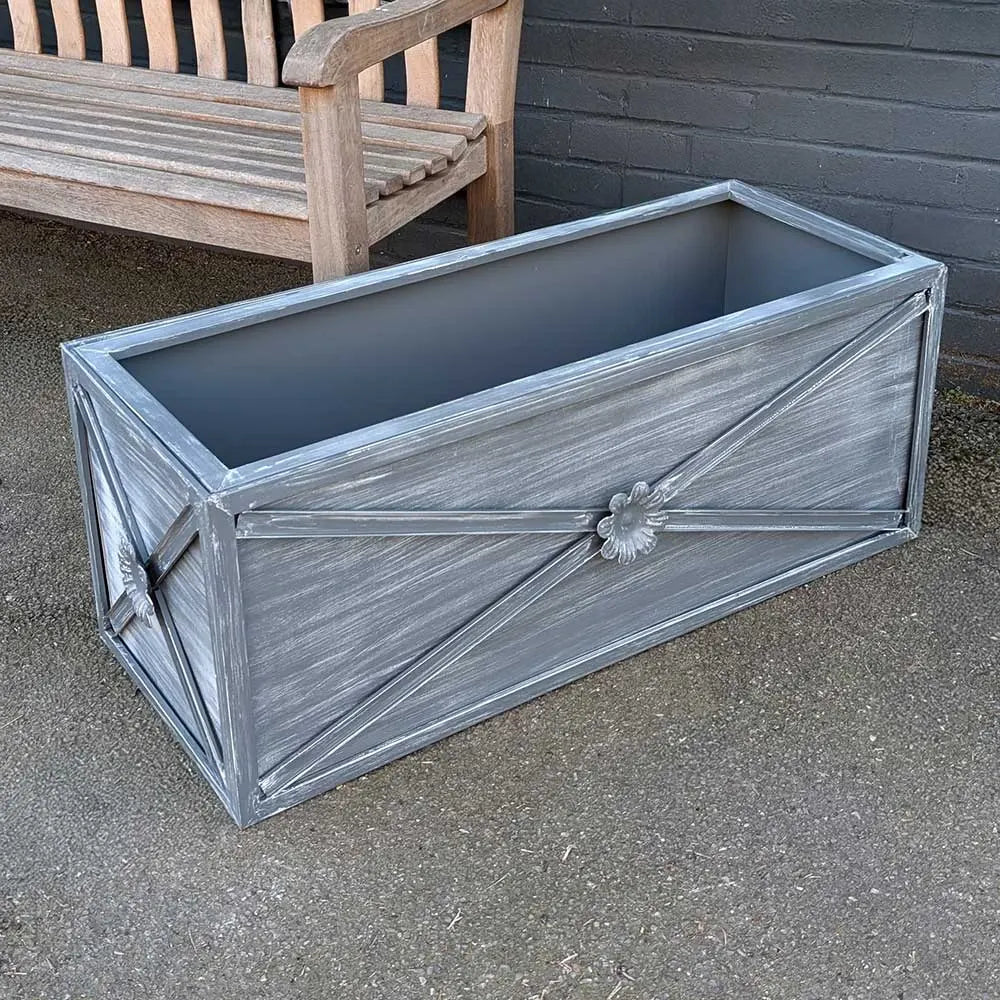 Brushed Grey Trough Planter with Frame Petal Flower (Edition of 1)