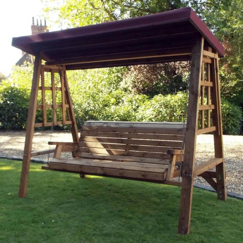 Burgundy garden swing seat by Woven Wood