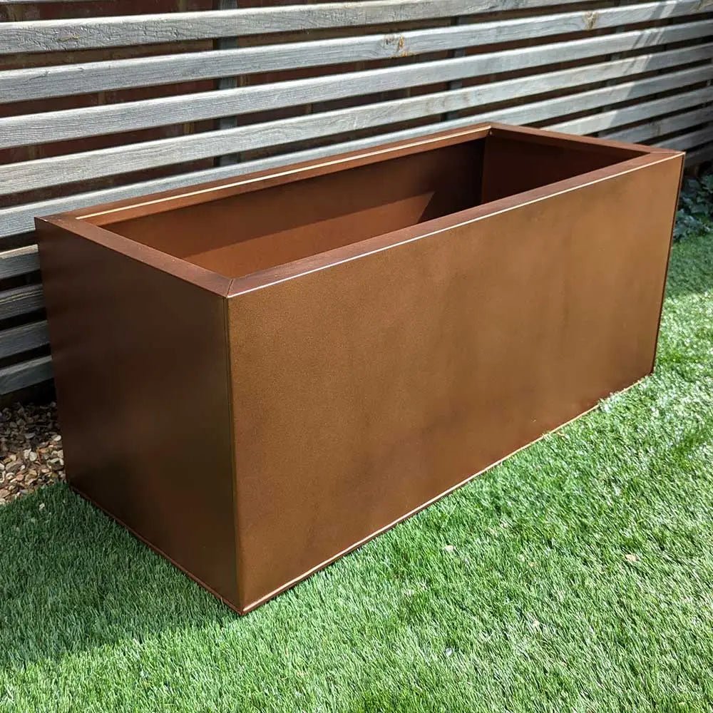 copper brown zinc trough planter without plants