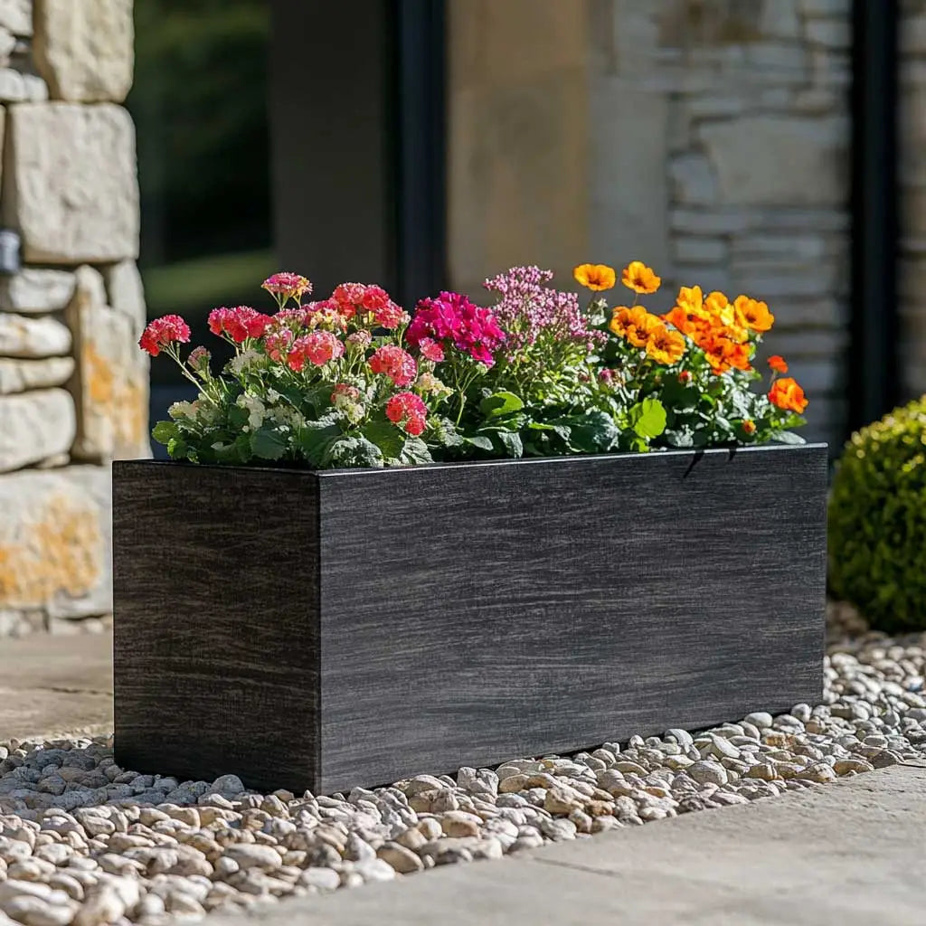 DAMAGED (READ DESCRIPTION) 100cm Zinc Galvanised Hand Finished Brushed Black & Silver Trough Planter