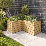 Pine Slatted L-Shaped Corner Wooden Planter with Feet #80cm(L) x 80(W) x 44(H)