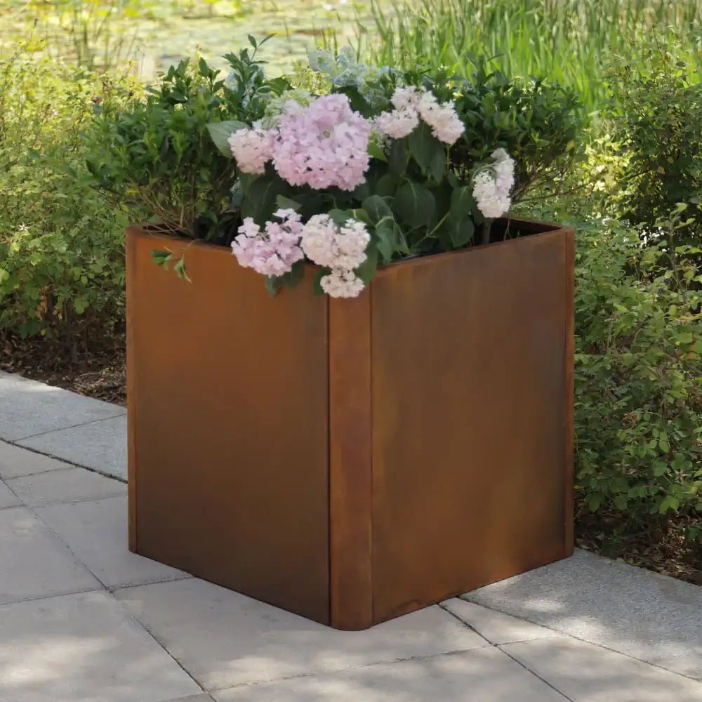 50cm Corten Steel Rounded Corner Cube Planter