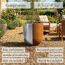 50cm Corten Steel Large Cylinder Planter with Rounded Base