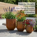 50cm Corten Steel Large Cylinder Planter with Rounded Base