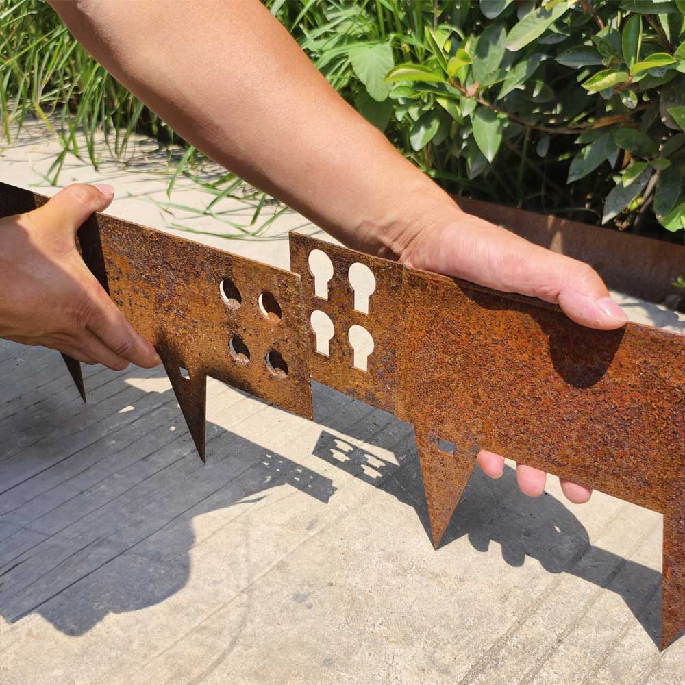 Ganeekiron Co rten Steel Landscape Edging 10 Inch Tall 6 Packs, Pre-Rusted Metal Garden Edging with 6 Clips and a Pair of Gloves, Steel Edging for Landscaping, Garden Ganeekiron Co rten Steel Landscape Edging 10 Inch Tall 6 Packs, Pre-Rusted Metal Garden Edging with 6 Clips and a Pair of Gloves, Steel Edging for Landscaping, Garden