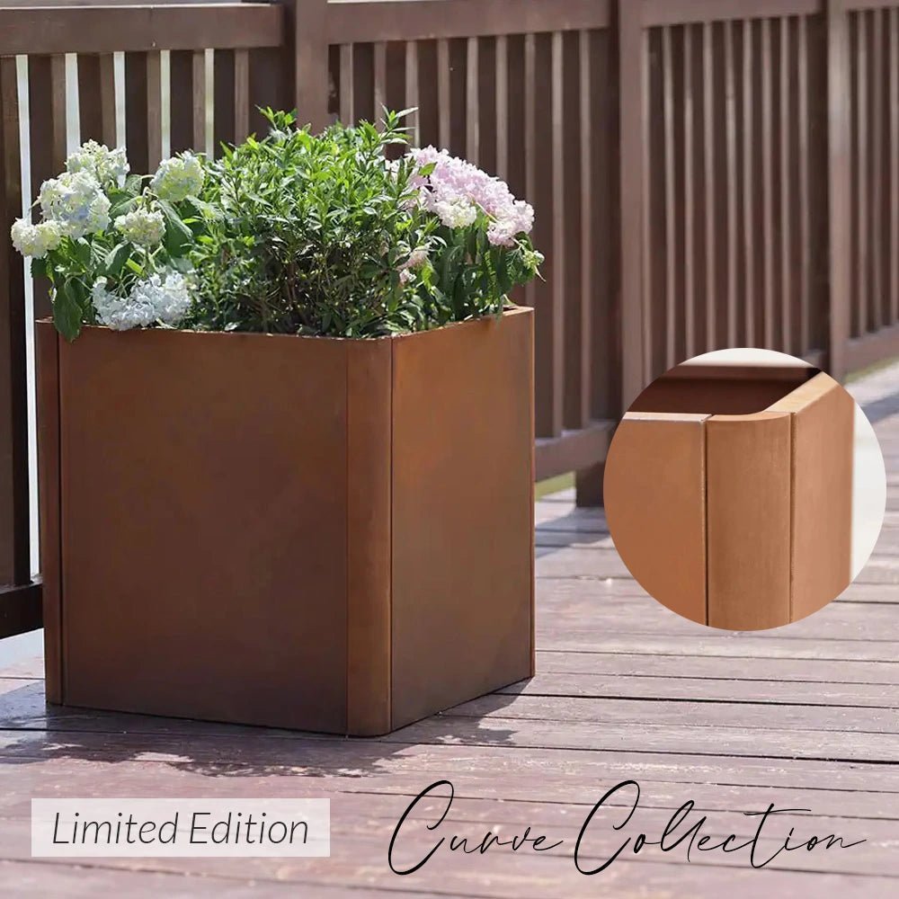 40cm Corten Steel Rounded Corner Cube Planter