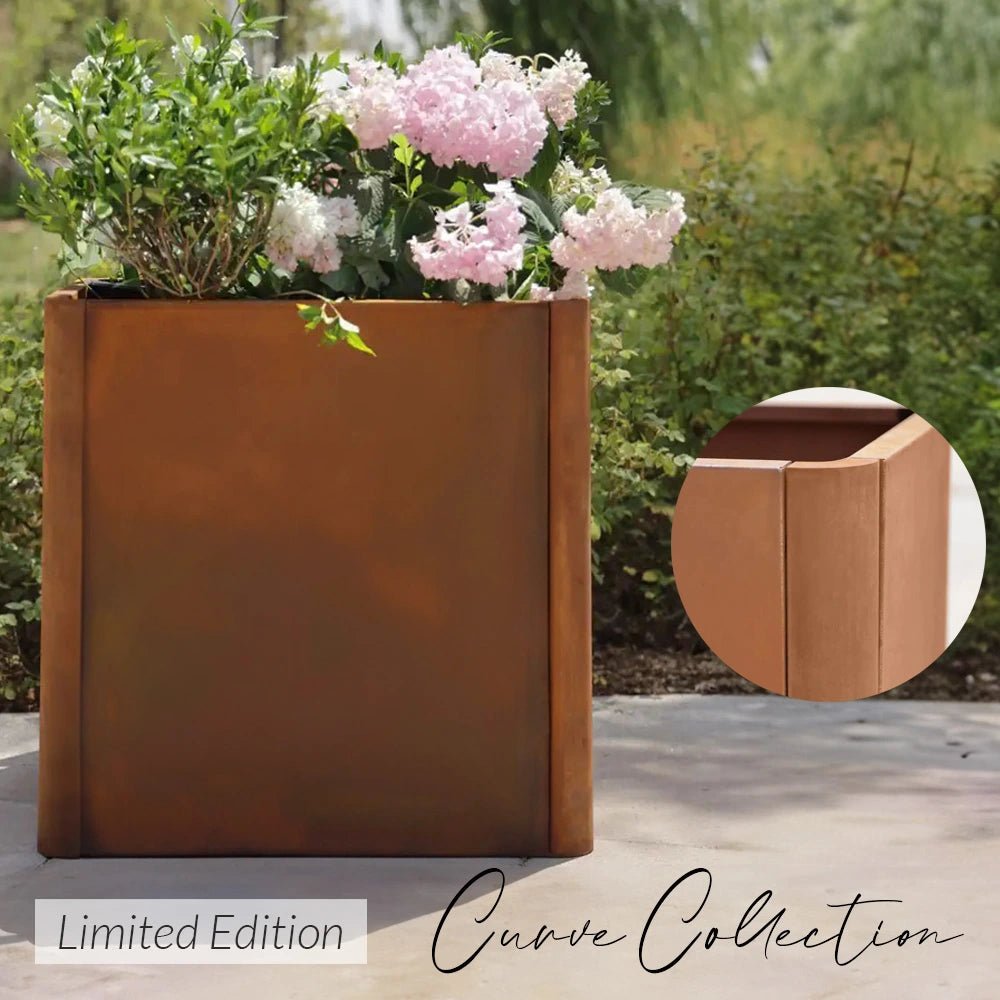 corten steel square cube rounded edges curve collection