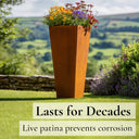 corten steel tall tapered square planter