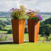 corten steel tapered square planter
