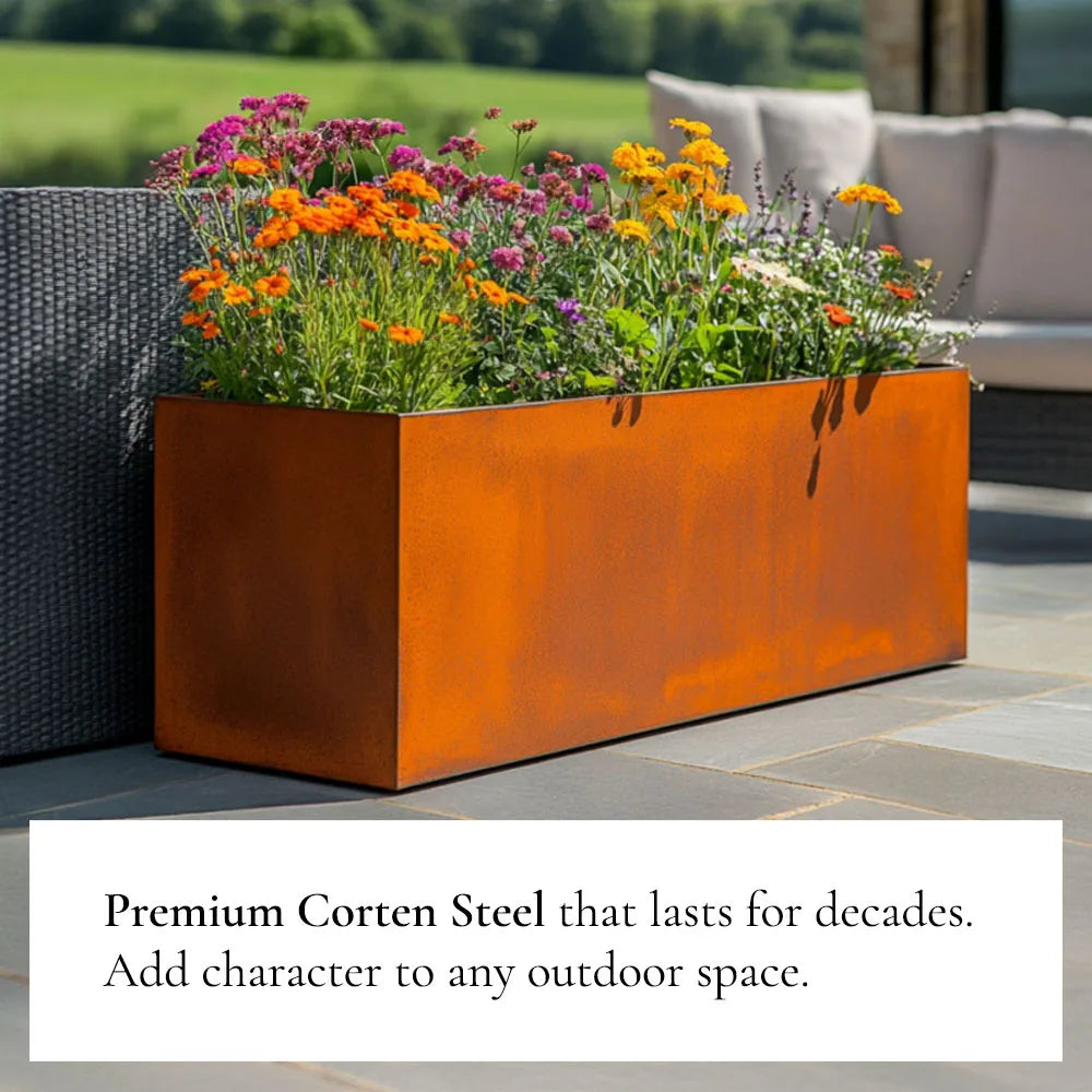 200cm Corten Steel Trough Planter - Pre-Rusted