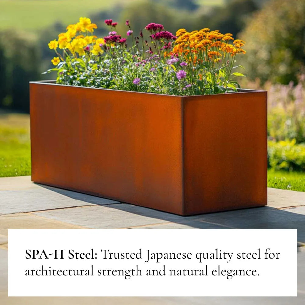 200cm Corten Steel Trough Planter - Pre-Rusted