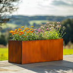 Corten steel planter on patio