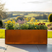 Corten planter on patio