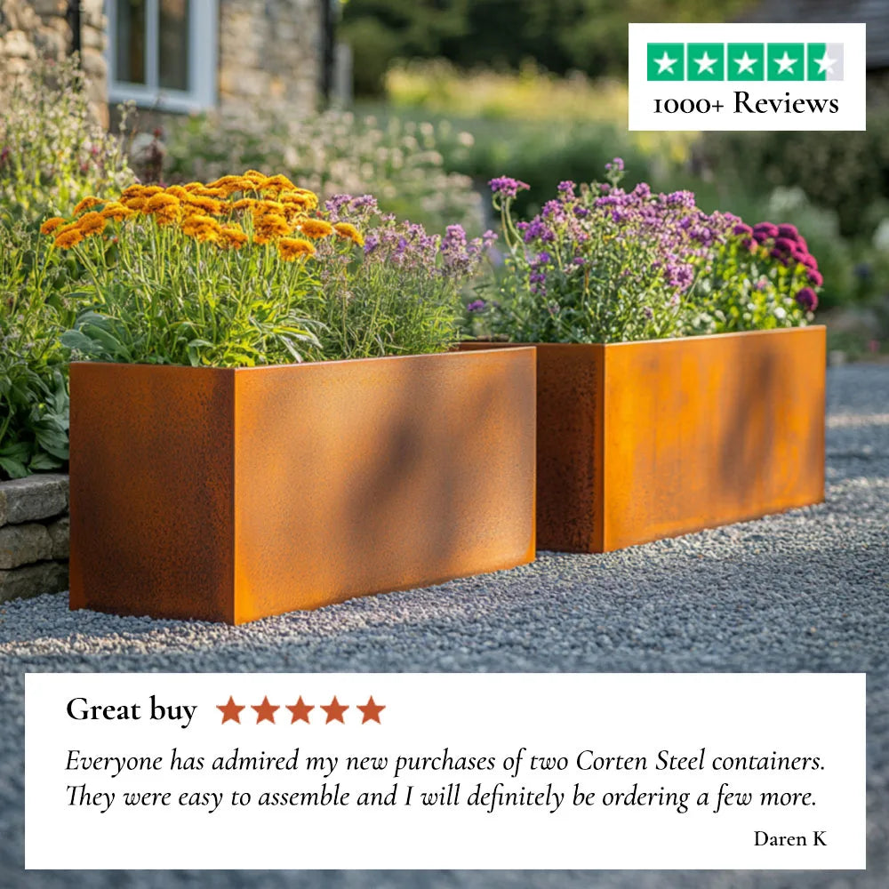 200cm Corten Steel Trough Planter - Pre-Rusted