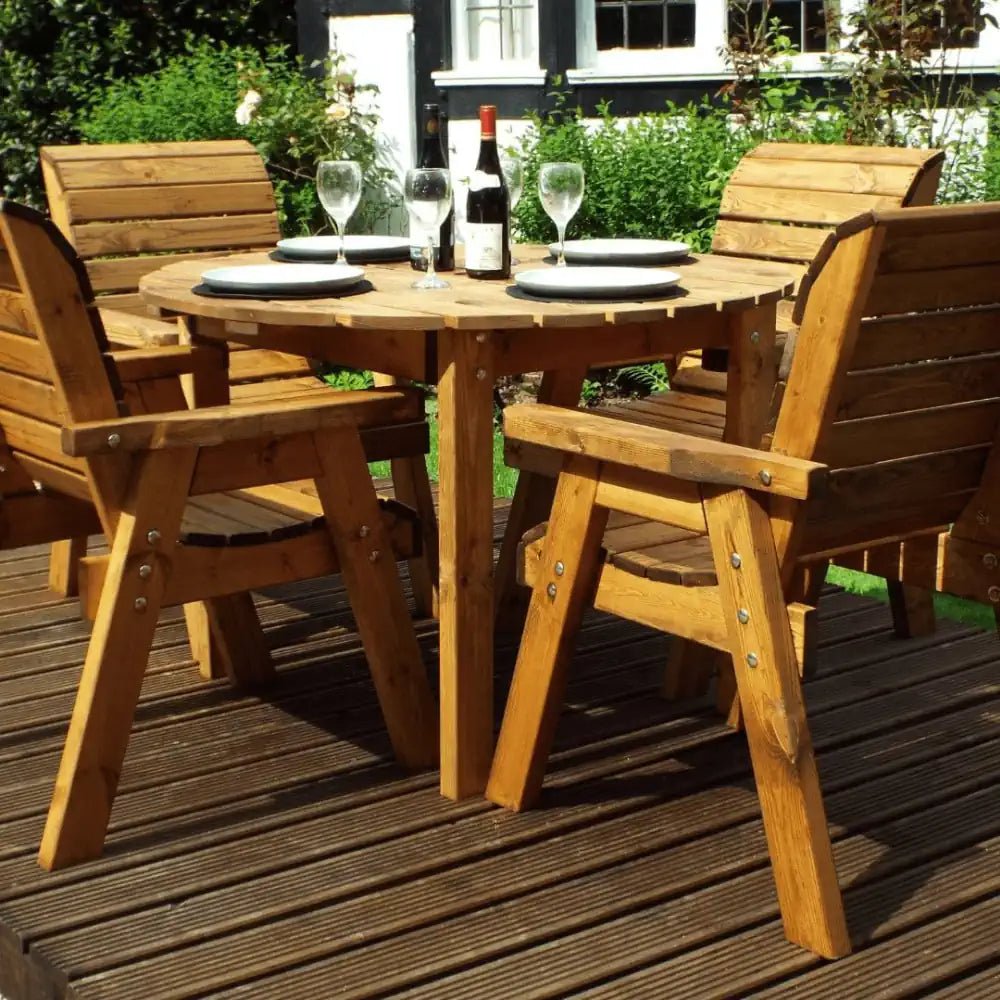 Unwind in natural beauty with a Teak Garden Furniture Set and a Garden Parasol, crafted from sustainable and durable materials.