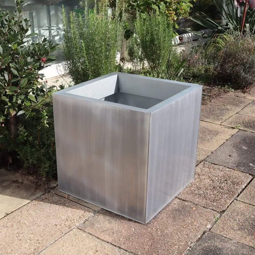 extra large square plant pots 60cm Zinc Galvanised Silver Square Garden Planter – Woven Wood