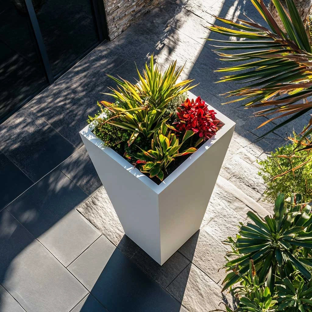 70cm Zinc Galvanised Matte White Tall Tapered Square Planter