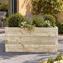 Customisable wooden trough planter - planted hero