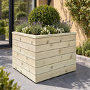 Customisable cladded wooden cube planter - planted hero