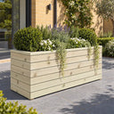 Customisable cladded wooden trough planter - planted hero