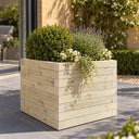 Customisable slatted wooden cube planter - planted hero
