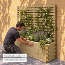 Customisable wooden trough planter with trellis - handmade in the UK