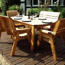 Elevate your garden dining experience with this elegant al fresco dining set, crafted from beautiful, weather-resistant wood.
