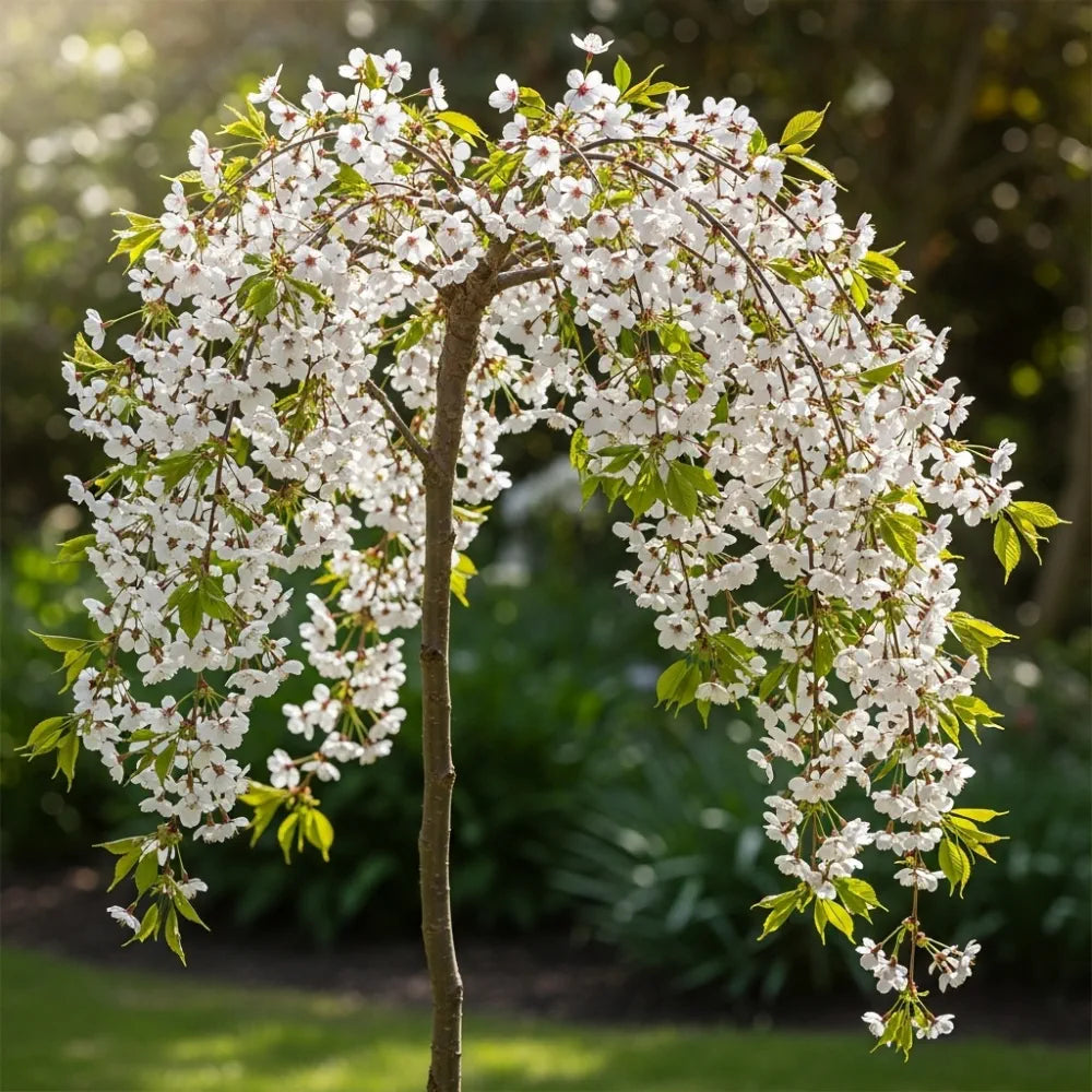 5ft Dwarf White Weeping Cherry Blossom Tree | Prunus 'Snow Showers' | 9L Pot | 2 Years Old