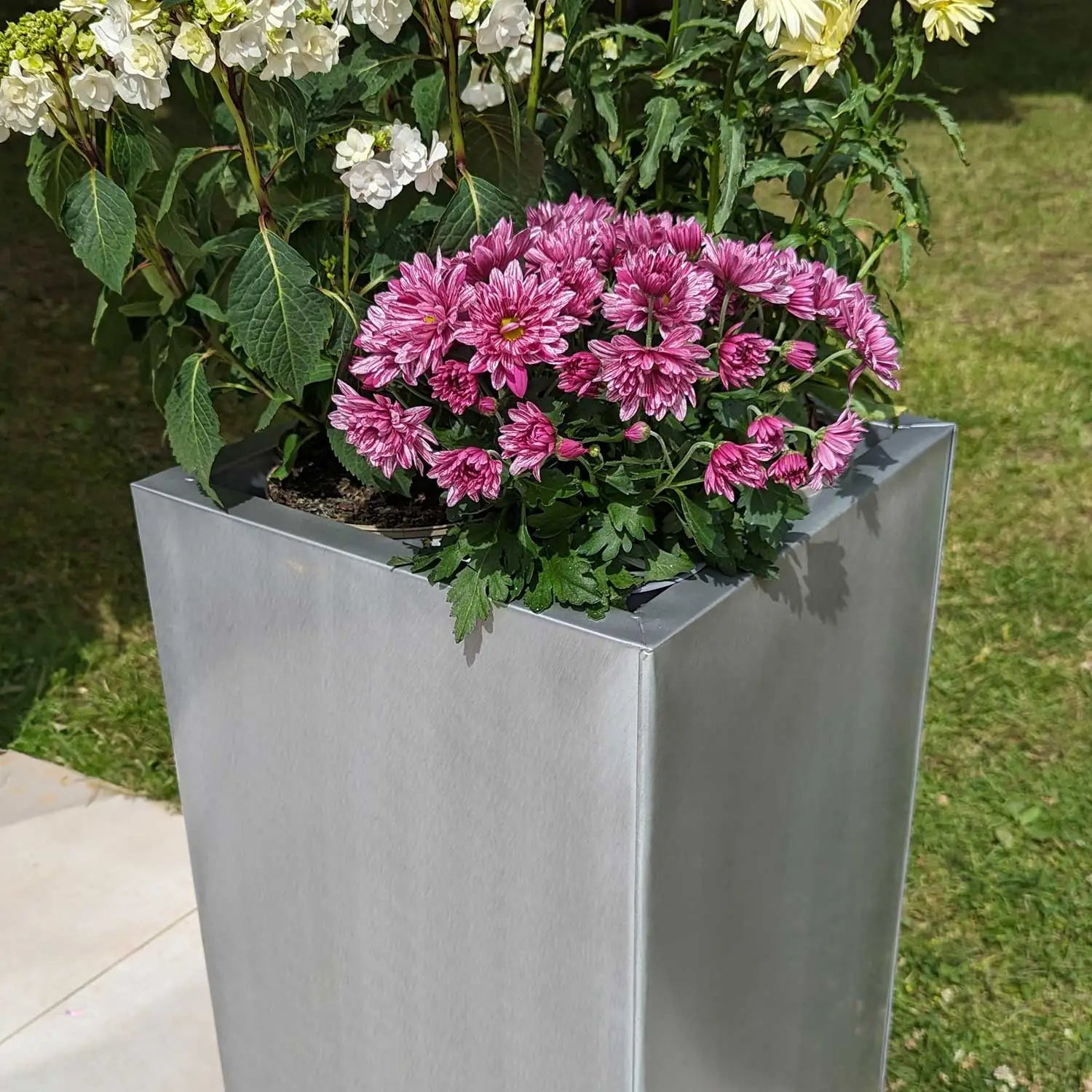 100cm Zinc Silver Tall Square Planter