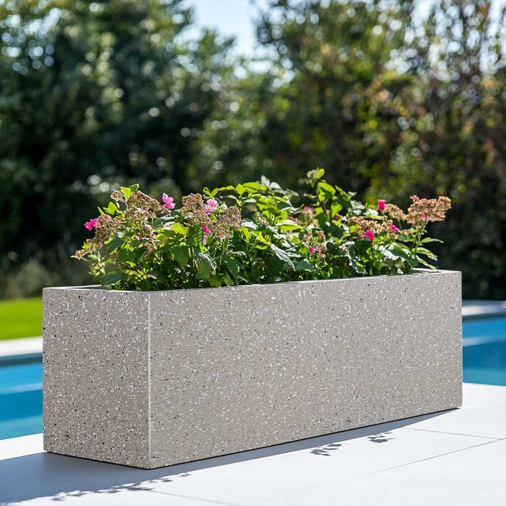 75cm Zinc White Stone Textured Trough Planter