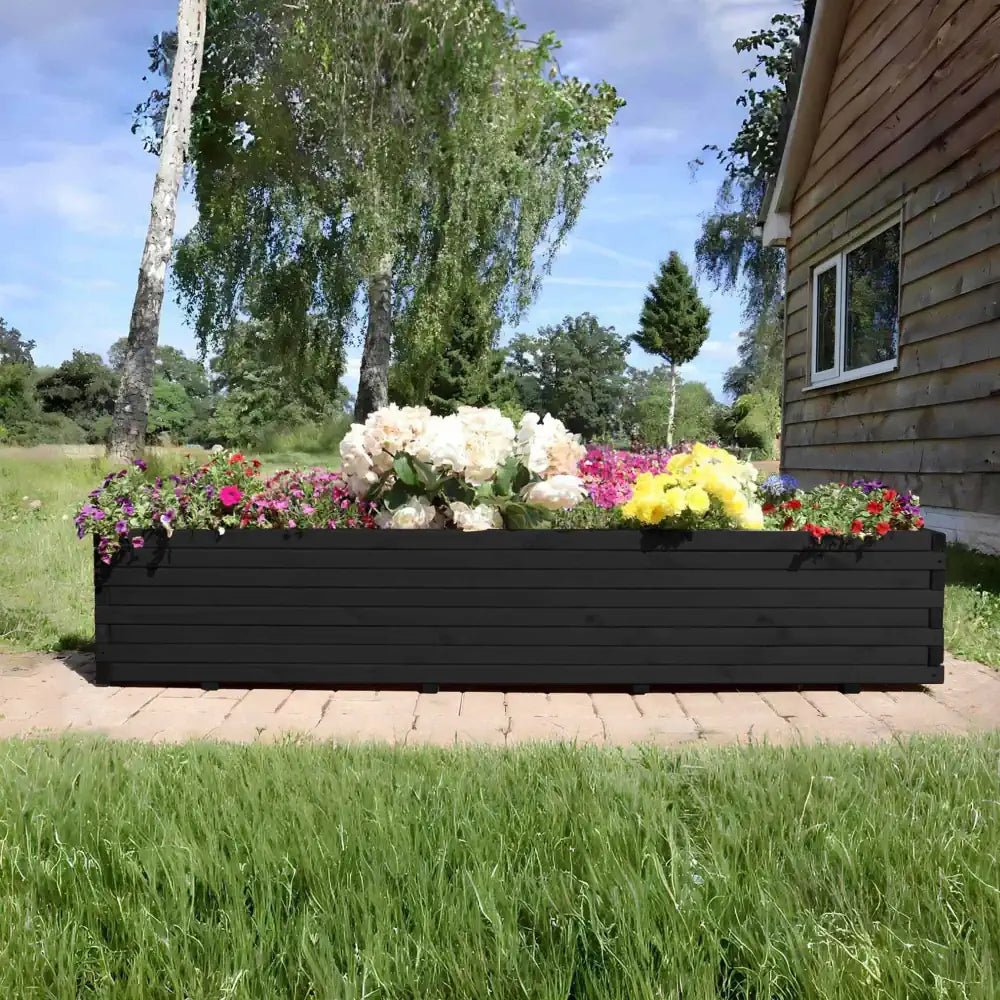 Huge wooden trough planters provide ample space for vegetable gardens, herb gardens, or large flowering displays.