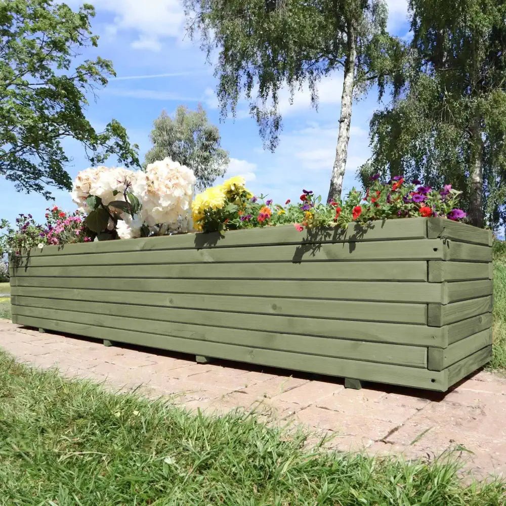 Eco-friendly green wooden planter showcases your commitment to sustainability and style.