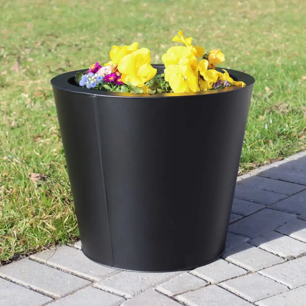 Black Cone Planter with Flowers In